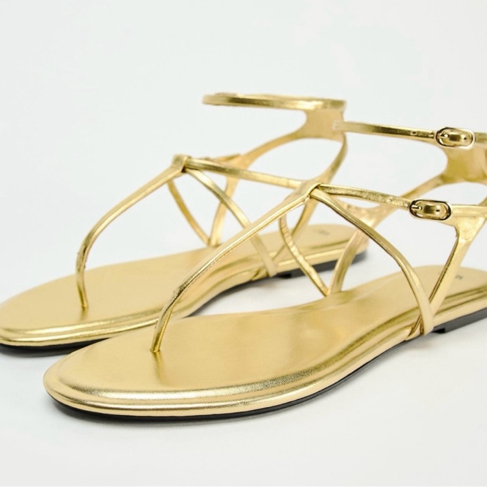 Zara Gold Metallic Leather Sandals